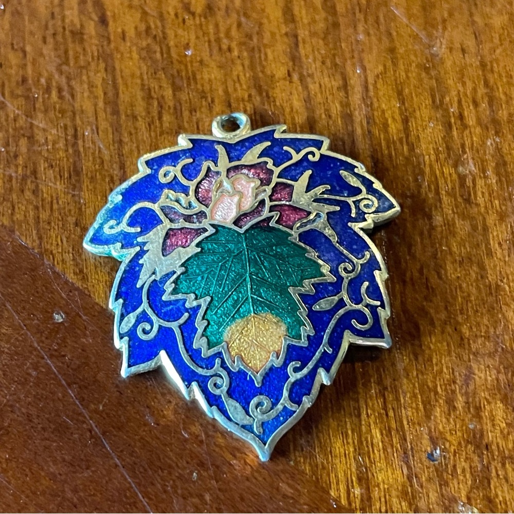 Cloinoisse Enamel Gold and Blue Art Nouveau Pendant with Intricate Metalwork